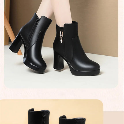 CINESSD Women's Boots Warm Wool Booties High Heel Ankle  2023 New Winter Boots