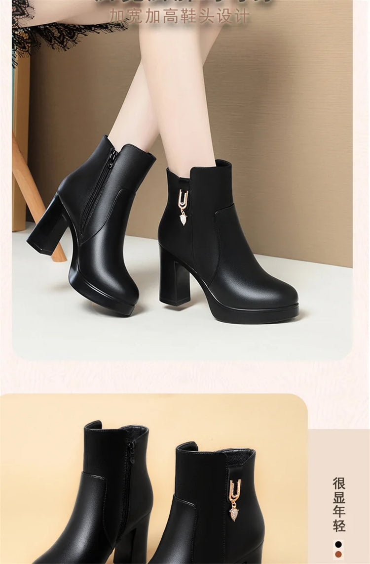 CINESSD Women's Boots Warm Wool Booties High Heel Ankle  2023 New Winter Boots