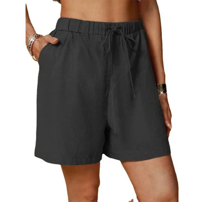 Independent website wish Amazon new style pure color loose casual elastic waist lace-up shorts for women