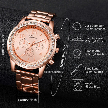 6 pezzi/set orologio da donna moda strass cinturino in acciaio inossidabile orologio al quarzo doppio cuore set di gioielli (senza scatola) platinumshop