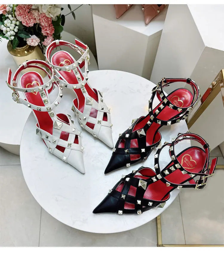 Nuovi Sandali con Tacco Alto e Borchie Primavera/Estate 2026, Sandali a Punta con Tacco Sottile, Scarpe Singole con Borchie platinumshop
