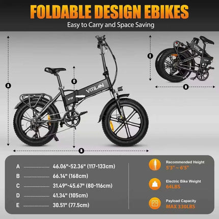 Bicicletta Elettrica Vitilan V3 con Motore da 750W, Ebike 48V13AH, Pneumatici Fat da 20*4 Pollici per Città e Montagna