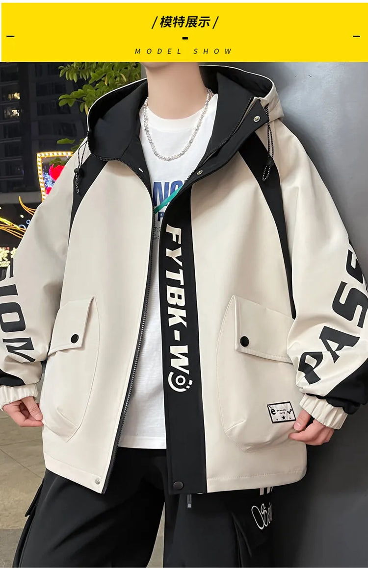 Fashion 2026 Spring Autumn Men's Casual Hooded Jackets Youth High Quality Streetwear Loose Coat Outdoor Windbreaker Top Clothing