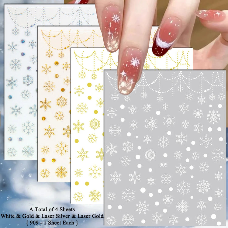 4 to 24 Sheets Xmas Snowflake Gold Silver Blue Holographic Self-Adhesive Winter Christmas Decor DIY Manicure Nail Art Stickers