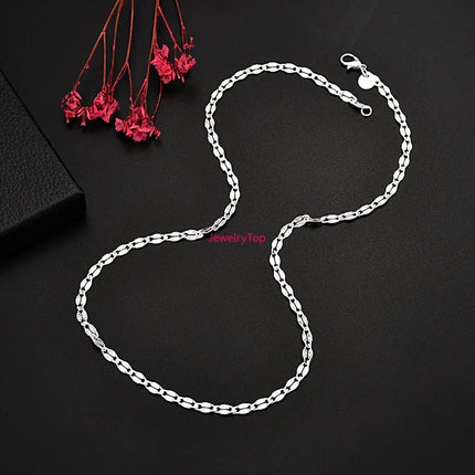 Fine 925 Sterling Silver 4MM flat chains Necklaces for Men Women wedding party Jewelry Christmas gifts 45-75cm PlatiNum