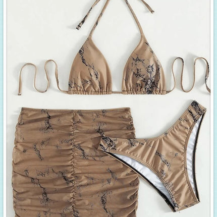 3 pezzi perizoma Bikini con gonna marmo texture costume da bagno donna costume da bagno Set costumi da bagno femminili abbigliamento da spiaggia nuoto estate platinumshop