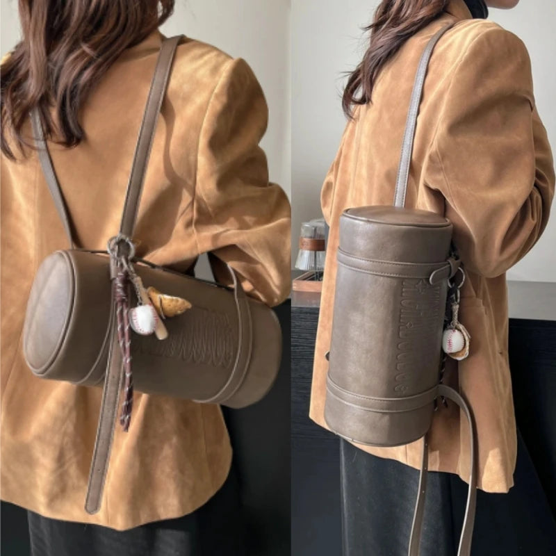 2025 Cylinder Pillow Bag for Women Multifunctional Shoulder Crossbody Bag with Pendant Winter Luxury Designer Handbag