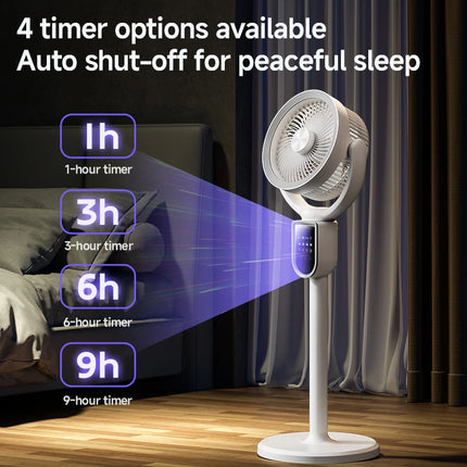 Ventilatore Circolatore d'Aria Moderno 3-in-1 con Motore Brushless da 4800mAh, 5 Velocità e Timer 9H, Ventilatore da Terra e da Tavolo per Casa, Camera da Letto, Ufficio