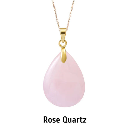 New Fashion Natural Stone Crystal Pendant Teardrop Simple Pendant Necklace Earrings Making Jewelry With Chain collar PlatiNum