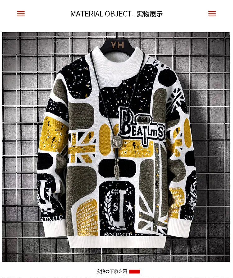 Men's fashion pullovers 2025 men winter Sweaters mens warm sweater O-neck custom pattern men sweaters autumn men size M-3XL