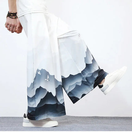 Nuovi Pantaloni da Uomo con Stampa Tradizionale a Gru, Stile Cinese Vintage, Pantaloni Harem Estivi, Pantaloni Larghi Hanfu Oversize da Uomo