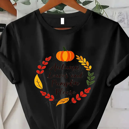 Comoda maglietta con stampa da donna Breathe in the Autumn Air T-shirt floreale da donna, stile stagione autunnale