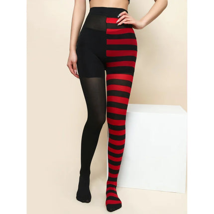 Collant a righe da donna punk stile gotico Collant lunghi arcobaleno Halloween Natale Calza cosplay a vita alta Legging sottile elastico