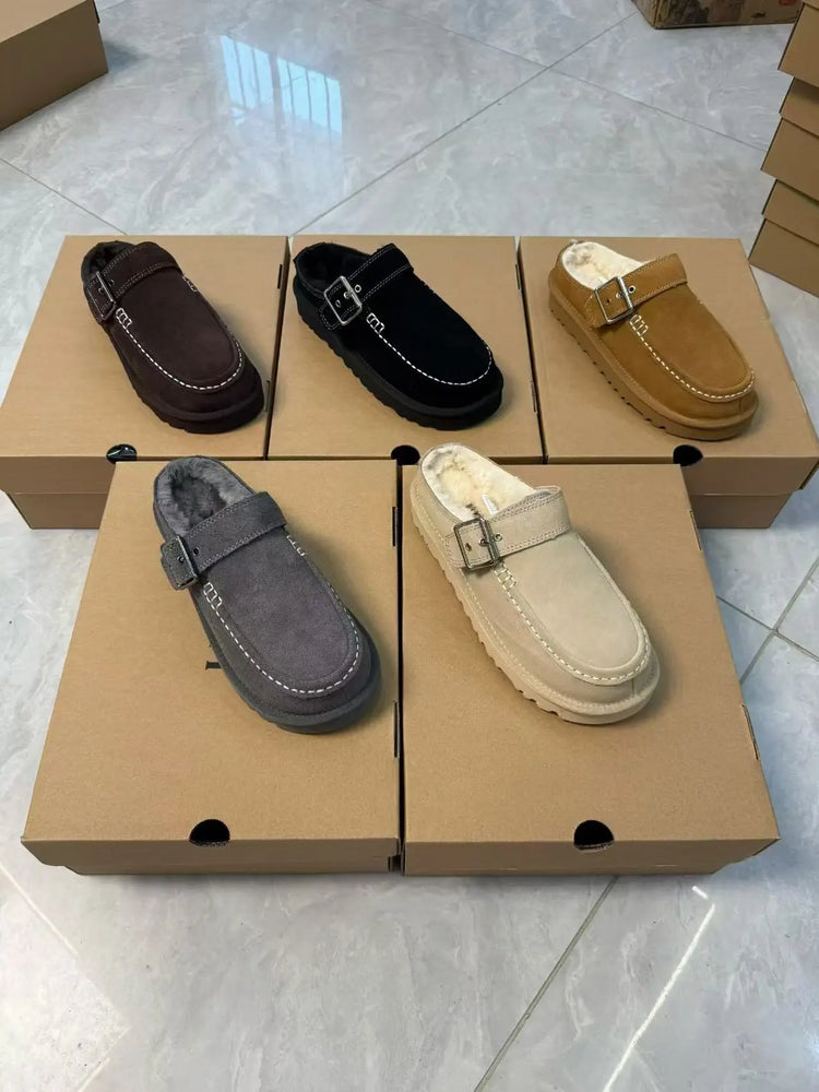 2026 New Vintage Belt Buckle Thick-soled Padded Men's and Women's Cotton Shoes Fashionable Half-trimmed Cotton Boots