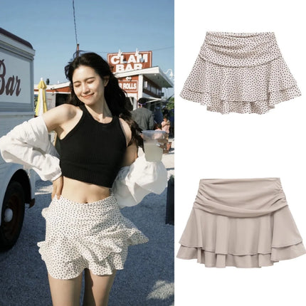 ETJ 2025 Sommer Damen Neue Mode Sexy Hot Girl Stil Rüschen gestapelt Dekoration Rock Hose Kurze Mid-Waist