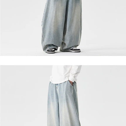 Pantaloni a gamba larga in denim Pantaloni casual alla moda da uomo Pantaloni larghi a lanterna Hip Hop Jeans streetwear Pantaloni elastici in vita maschile oversize