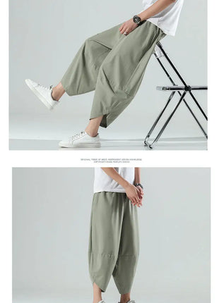 Pantaloncini Estivi da Uomo Stile Cinese Harajuku, Pantaloni Harem Oversize, Pantaloni Vintage Traspiranti a Tinta Unita, Lunghezza al Polpaccio