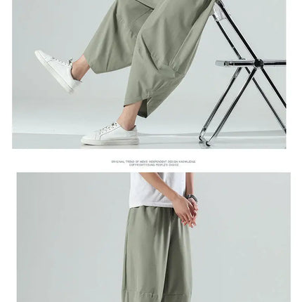 Pantaloncini Estivi da Uomo Stile Cinese Harajuku, Pantaloni Harem Oversize, Pantaloni Vintage Traspiranti a Tinta Unita, Lunghezza al Polpaccio