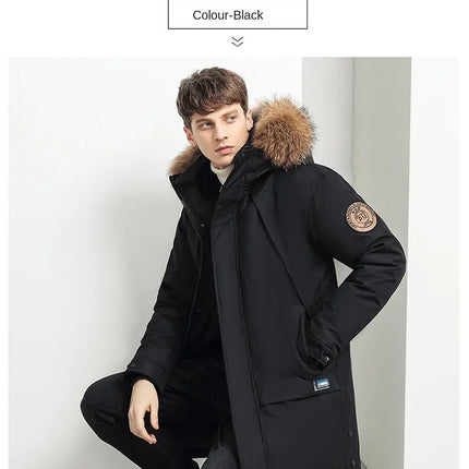 Men Winter Goose Down Coats Fur Collar Hooded Long Down Jackets Top Quality Male Outdoor Windproof Warm Winter Jackets Canada