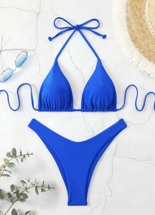 Costume da bagno bikini a perizoma da donna sexy, tinta unita bianco/nero/caffè, con laccetti, stile brasiliano, nuovo, in doppio tessuto, per la spiaggia platinumshop