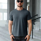 2025 New Men's Casual Short Sleeved Bone Flower Solid Color O-neck T-shirt Fashion Breathable Comfortable Summer Versatile Top PlatiNum