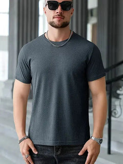 2025 New Men's Casual Short Sleeved Bone Flower Solid Color O-neck T-shirt Fashion Breathable Comfor
