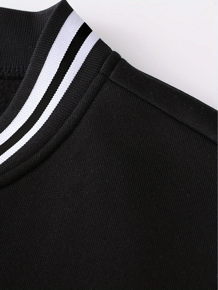 Men's Fashionable R Letter Splicing Casual Street Style Baseball Jacket with Button Closure and Pockets