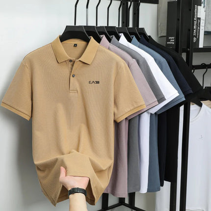 Men's Luxury Brand Short Sleeve Polo Shirt with Letter Print, 100% Cotton Summer T-shirt, Comfortable, Breathable, Casual, Lapel Collar.