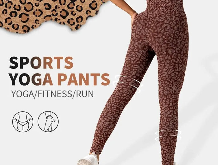 Women's Seamless Leopard Print Yoga Pants with Hip Lifting and High Waist Fitness Pants with High Elasticity PlatiNum
