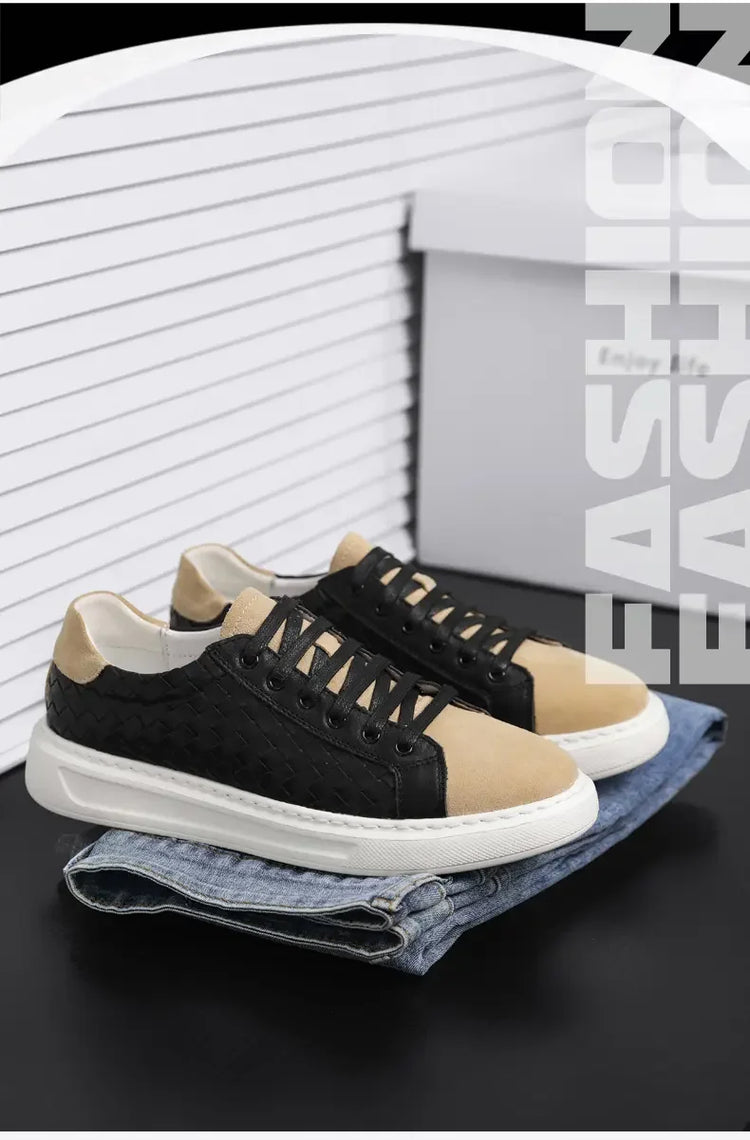 Sneakers Premium Breathable Woven Black Casual Shoes for Men Lightweight Comfortable Daily Walking Outdoor Footwear