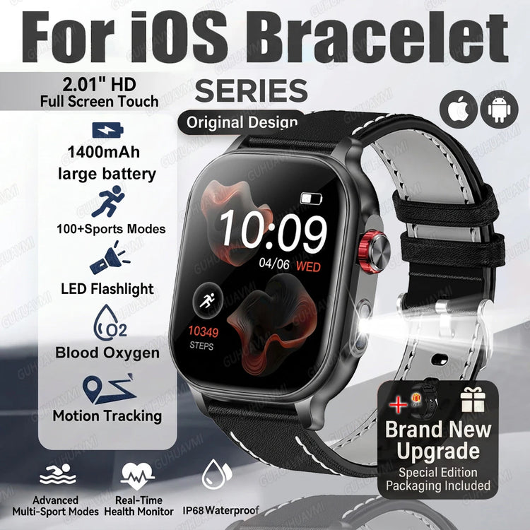 2026New Smart Watch Fitness Clock Men 2.01" AMOLED Screen 1400mAh 130+ Days Battery Life Flashlight Call Waterproof Smartwatches