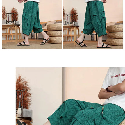 Pantaloncini Estivi da Uomo Taglie Forti in Cotone Comodi Stile Cinese Vintage Moda Casual Sportivi a Lanterna Taglie Grandi fino alla 8XL
