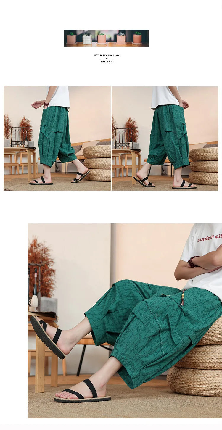 Pantaloncini Estivi da Uomo Taglie Forti in Cotone Comodi Stile Cinese Vintage Moda Casual Sportivi a Lanterna Taglie Grandi fino alla 8XL
