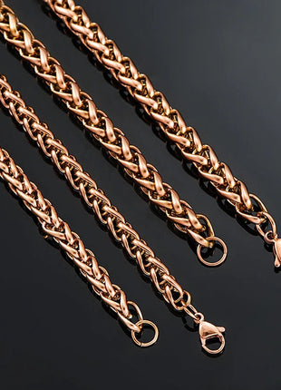 3mm/4mm/5mm/6mm/7mm Rose Gold Color Stainless Steel Wheat Braided Necklace Link Classic Curb Chain for Men Women Jewelry PlatiNum