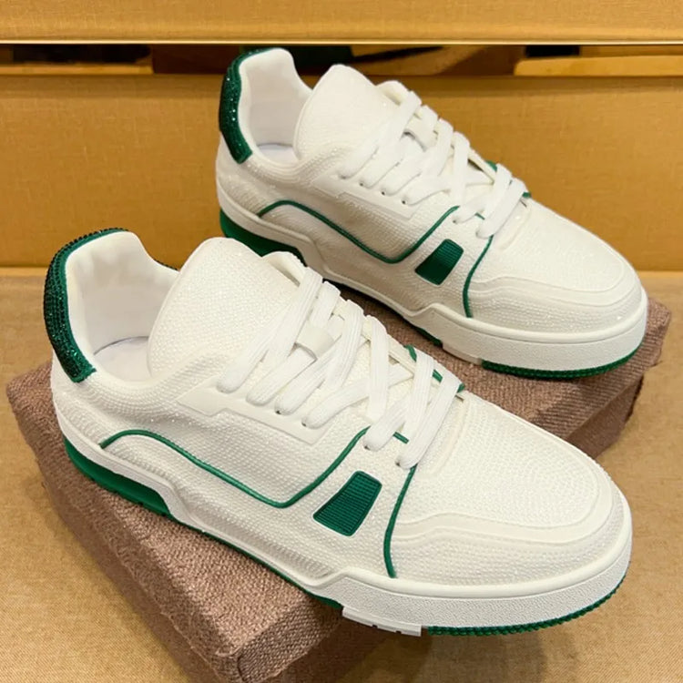 Men Diamonds Crystal Patchwork Suede Genuine Leather Shoes Lace Up Round Toe Thick Bottom Casual Shoes Height Increase Platform