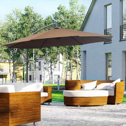 Weather-resistant crank parasol 3 m x 3 m x 2.5 m in steel and coffee-coloured polyester