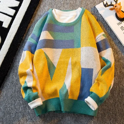 Graphic Crewneck Knitted Sweaters for Men Round Collar Man Clothes Brown Pullovers Cheap Order Spring Autumn T Shirt Baggy Tops