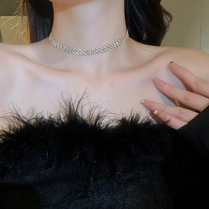 Luxury Shiny Full Rhinestone Choker Necklace for Women Personalized Geometric Crystal Necklaces Wedding Jewelry Party Gifts PlatiNum