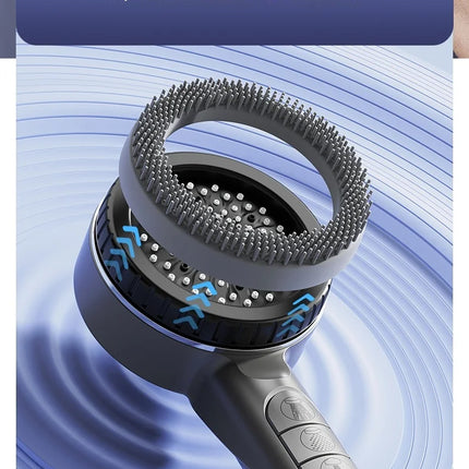 Soffione doccia autopulente a 4 modalità con spazzola in silicone, arresto acqua con un tasto, massaggio ad alta pressione, soffione in ABS con filtro