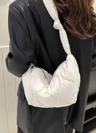 Puffer Shoulder Bag for Women Soft Down Cotton Padded Tote Handbag Purse Quilted Cross Body Bag Solid Color Bubbles Cloud Bag PlatiNum