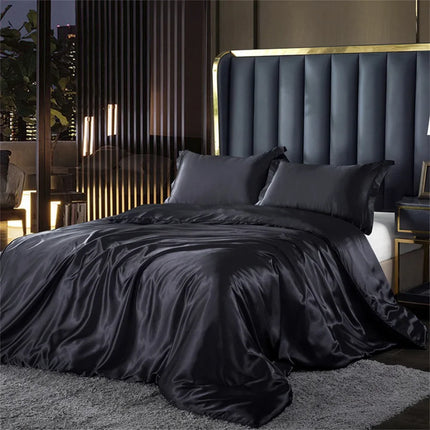 Set biancheria da letto in seta solida con copripiumino Lenzuolo Federe Lenzuolo singolo matrimoniale in raso di lusso King Queen Twin Size