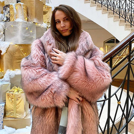 ZADORIN Luxury Winter Fur Coats Woman Plush Long Faux Fur Coat Lapel Fluffy Pink Fur Jacket Woman Fur Faux Coat Loose Outerwear