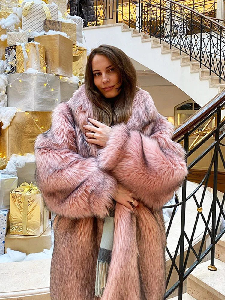 ZADORIN Luxury Winter Fur Coats Woman Plush Long Faux Fur Coat Lapel Fluffy Pink Fur Jacket Woman Fur Faux Coat Loose Outerwear