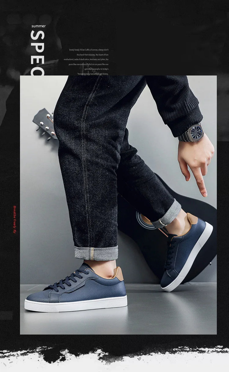 2026Mens Board Shoes Classic Lace Up Lightweight Breathable Casual Leather Sports Shoes Daily Comfortable Male Business Sneakers