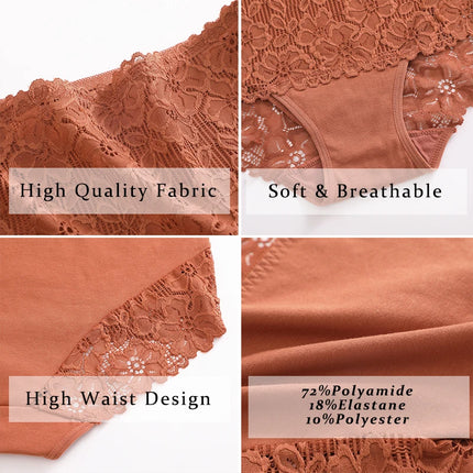 4PCS/SET Women's Sexy Lace Panty Hollow Out High Waist Women's Briefs Breathable Comfortable Underwear Plus Size Women Lingerie
