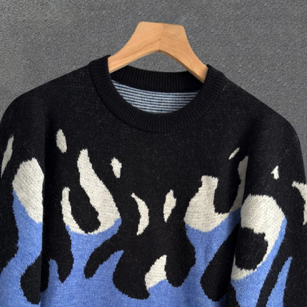 New Korean Trendy Men Sweaters Light Luxury Knitted Color Clashing O Neck Long Sleeve Pullover Casual High Street Knitwear M-3XL