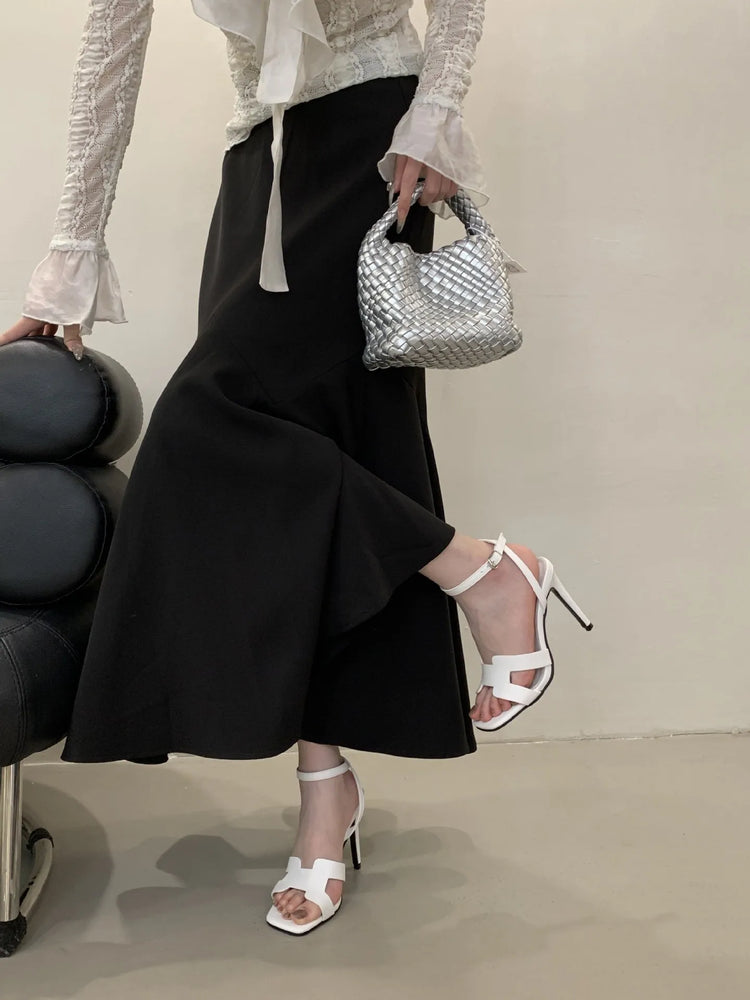 Alionly 2026 Nuova Moda Estiva Sandali Open Toe Donne Fibbia In Metallo Banda Stretta Sottile Tacco Basso Gladiatore Scarpe Da Festa