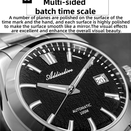 ADDIESDIVE Top Brand Automatic Watch For Men Sapphire Glass Unique Bark Texture Waterproof Luminous Mechanical Watch New AD2075