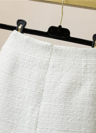 Women's Mid-Length/Short White Black Tweed High-Waist Woolen A-Line Autumn Winter Fragrant Silk Skirt PlatiNum