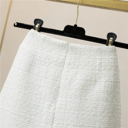 Women's Mid-Length/Short White Black Tweed High-Waist Woolen A-Line Autumn Winter Fragrant Silk Skirt PlatiNum